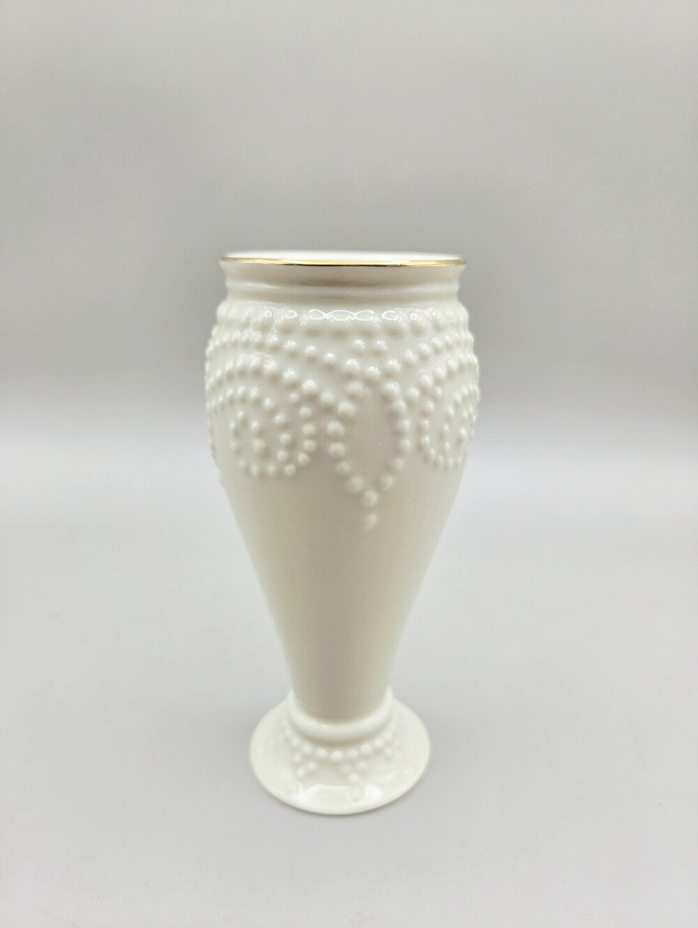 Lenox Ivory Bud Vase with Gold Trim & Raised Bead Designs